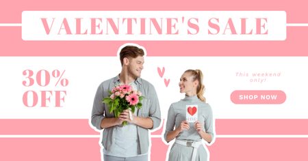 Valentine's Day Sale with Couple in Love Facebook AD Design Template