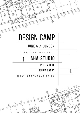 Design camp announcement on blueprint Flyer A4 Design Template