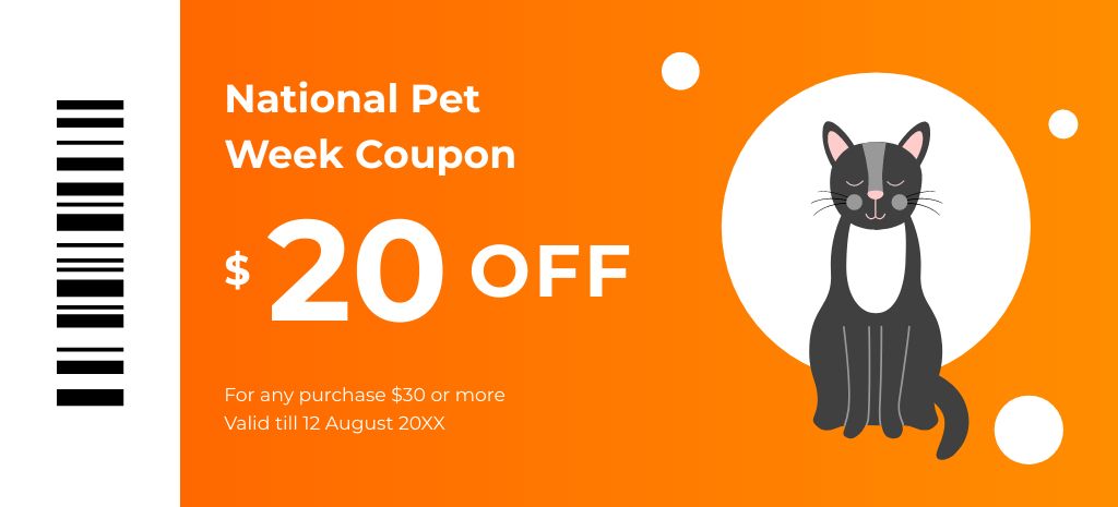 Festive National Pet Week Discount Offer with Cat Coupon 3.75x8.25in Design Template