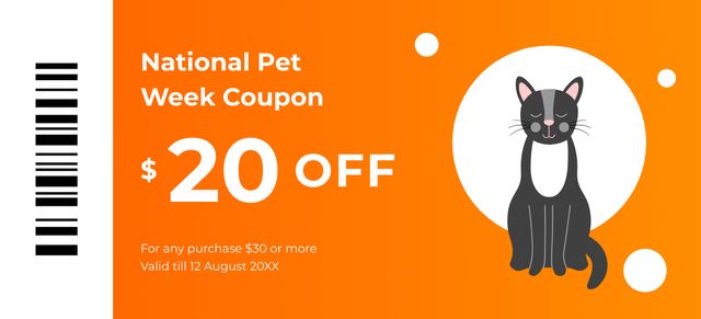 Festive National Pet Week Discount Offer with Cat Coupon 3.75x8.25in Design Template