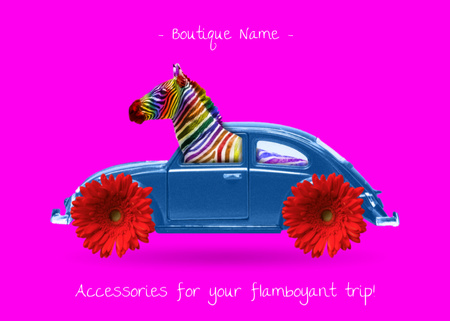 Funny Illustration of Zebra in Car Postcard 5x7in Design Template