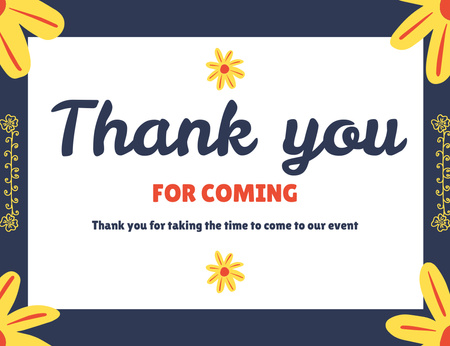Designvorlage Dankestext im einfachen Blumenrahmen auf Blau für Thank You Card 5.5x4in Horizontal