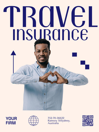 Ontwerpsjabloon van Poster US van reisverzekering aanbod met afro-amerikaanse man