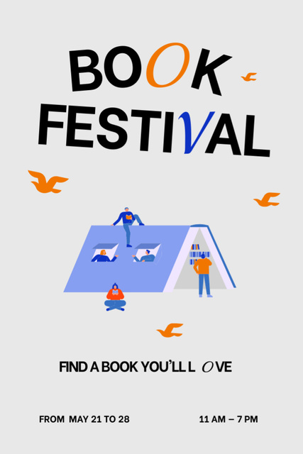Interactive Notice of Book Festival With Illustration Flyer 4x6inデザインテンプレート