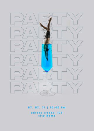 Party Announcement with Man diving into Cocktail Invitation Design Template