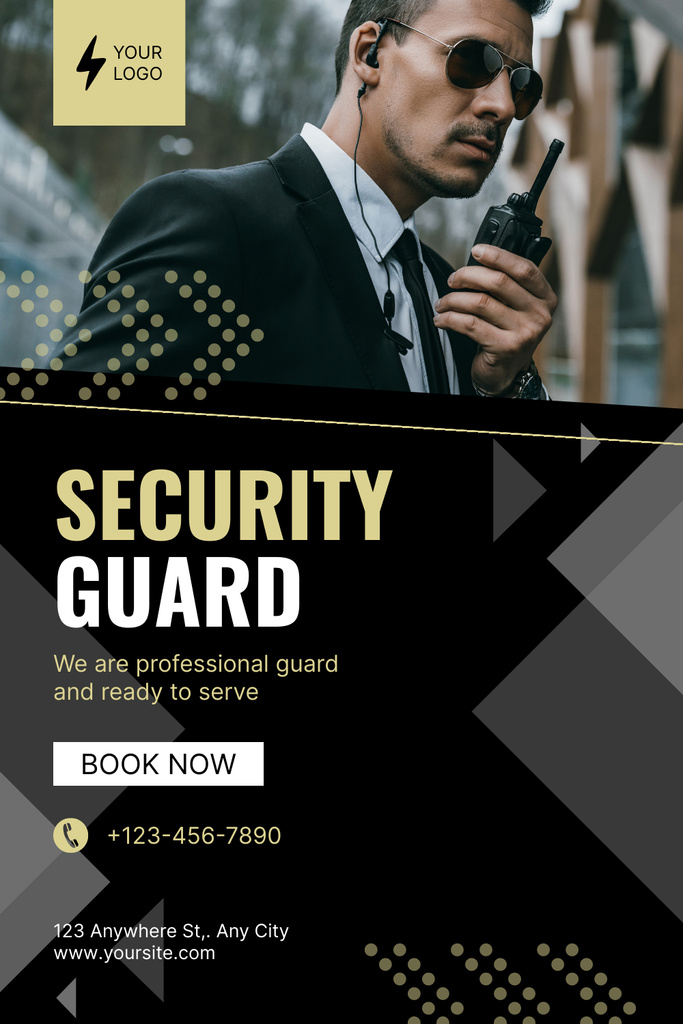 Security Guard Service Ad Layout with Photo Pinterest Πρότυπο σχεδίασης