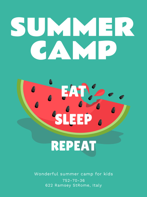 Summer Camp Ad with Watermelon in Green Poster 36x48in Šablona návrhu