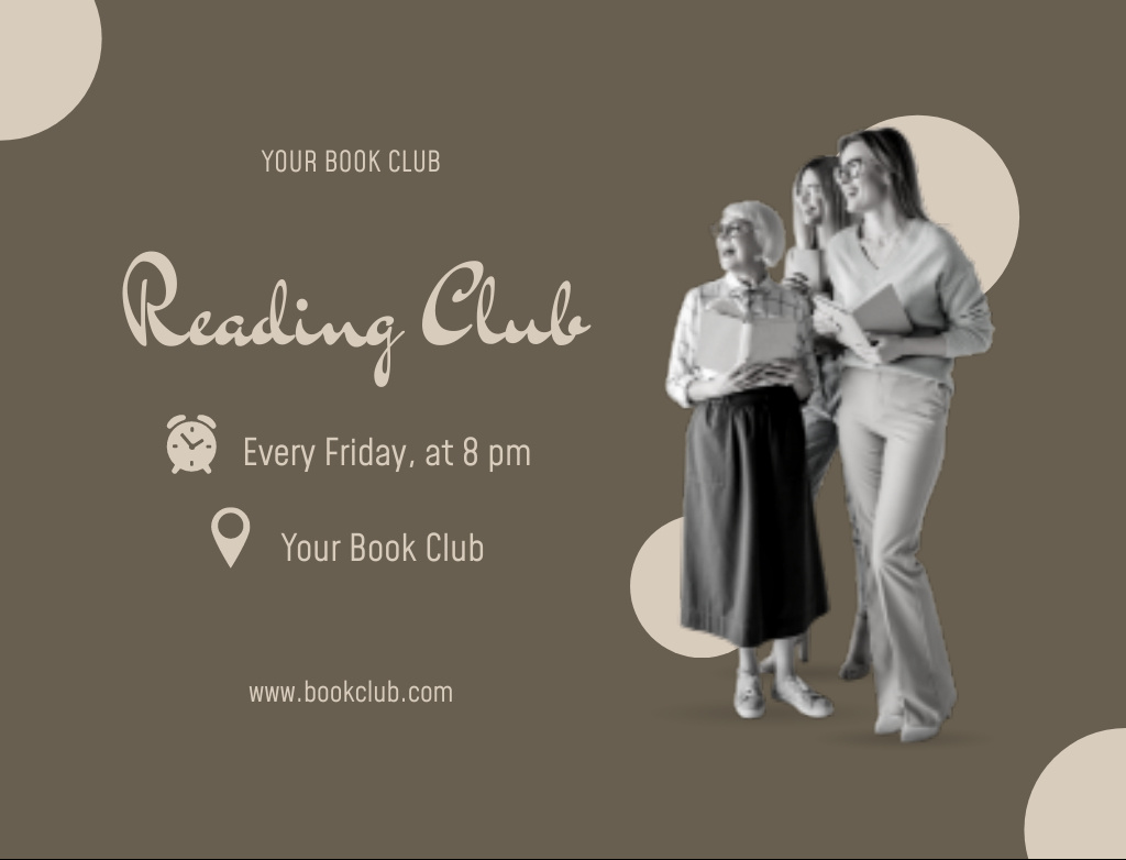 Modèle de visuel Book Reading Club Ad with Women of Different Ages - Postcard 4.2x5.5in