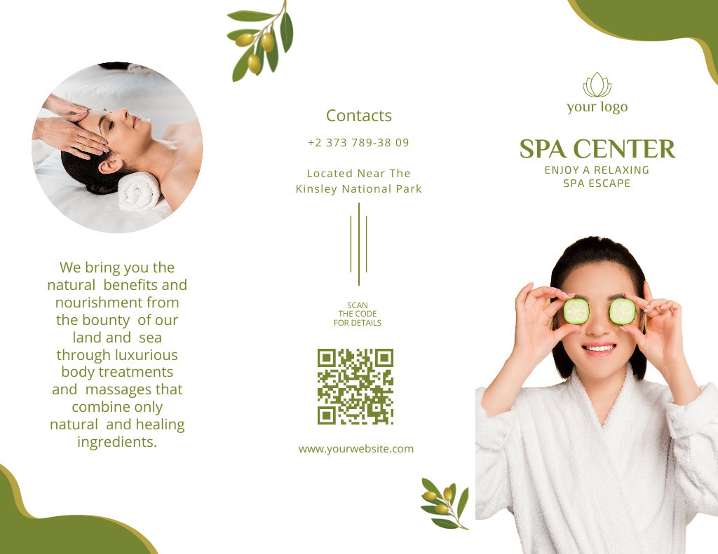 Spa Services Offer with Women in Treatments Brochure 8.5x11inデザインテンプレート