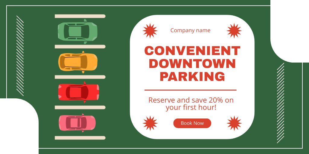Promo for Convenient Downtown Parking on Green Twitter Design Template