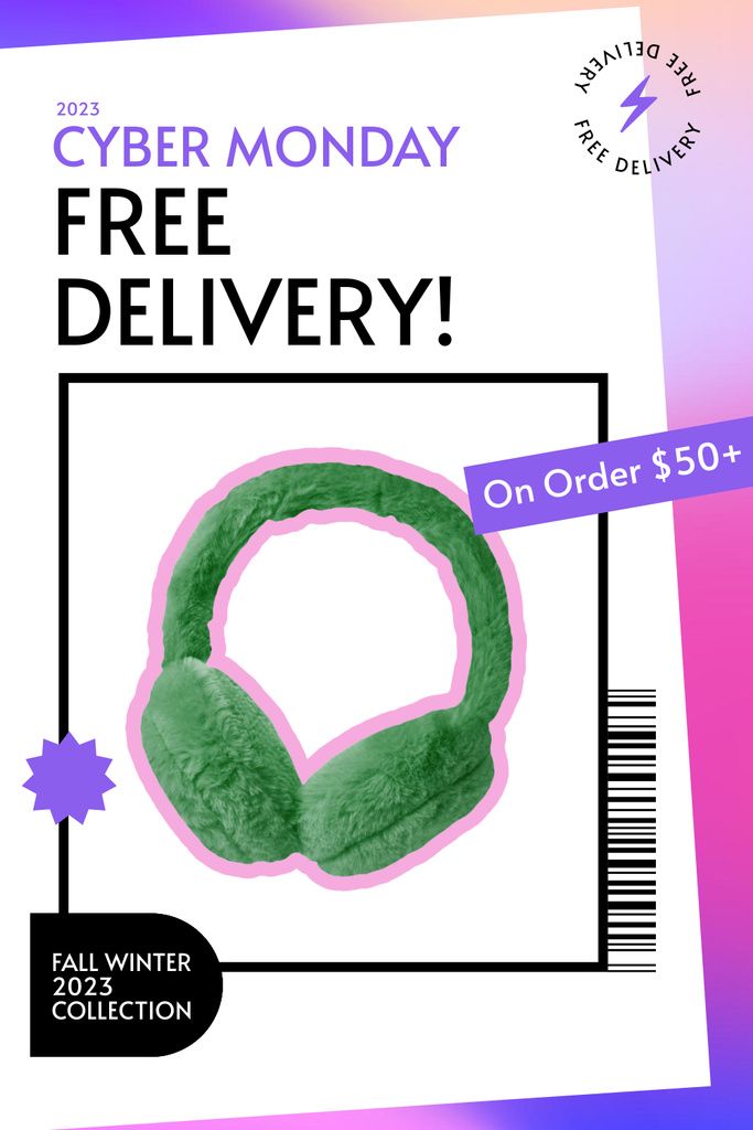 Plantilla de diseño de Cyber Monday Discounts and Free Delivery of Earmuffs Pinterest 