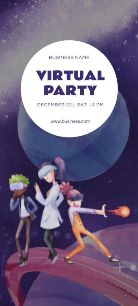 Virtual Cosmic Party Announcement Invitation 9.5x21cm – шаблон для дизайну