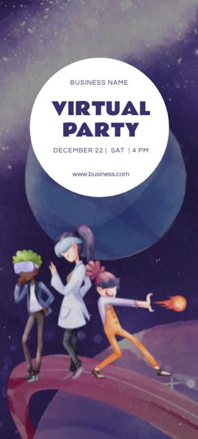 Virtual Cosmic Party Announcement Invitation 9.5x21cm Design Template