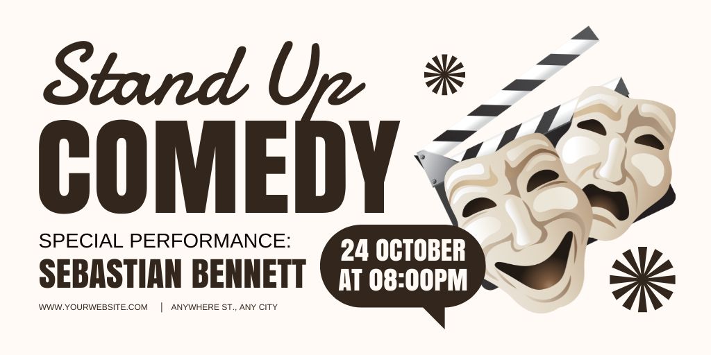 Standup Show Announcement with Theater Masks on Beige Twitter Design Template