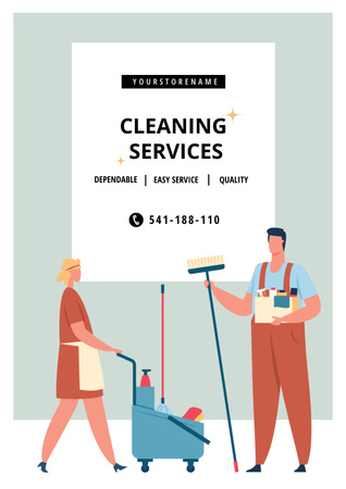 Cleaning Services with Staff Posterデザインテンプレート