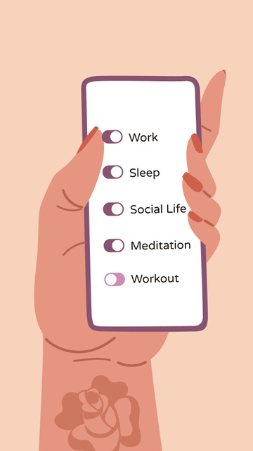 Mental Health Inspiration with Woman and Smartphone Instagram Story Design Template
