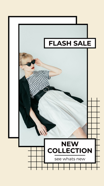 Fashion Flash Sale Announcement with Stylish Woman Instagram Story Modelo de Design