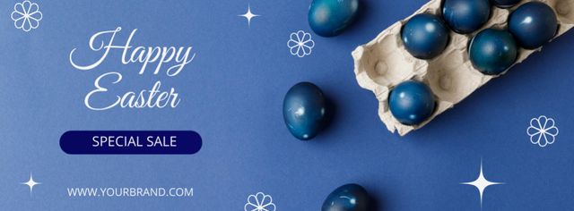 Plantilla de diseño de Easter Special Offer with Blue Painted Easter Eggs Facebook cover 