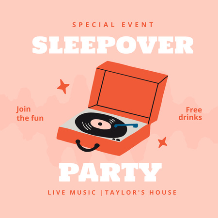Reklama na Sleepover Party s Vinyl Recorder Instagram Šablona návrhu