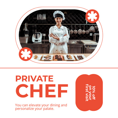 Mutfakta Kadın Aşçı ile Privet Chef Hizmetleri Instagram AD Tasarım Şablonu
