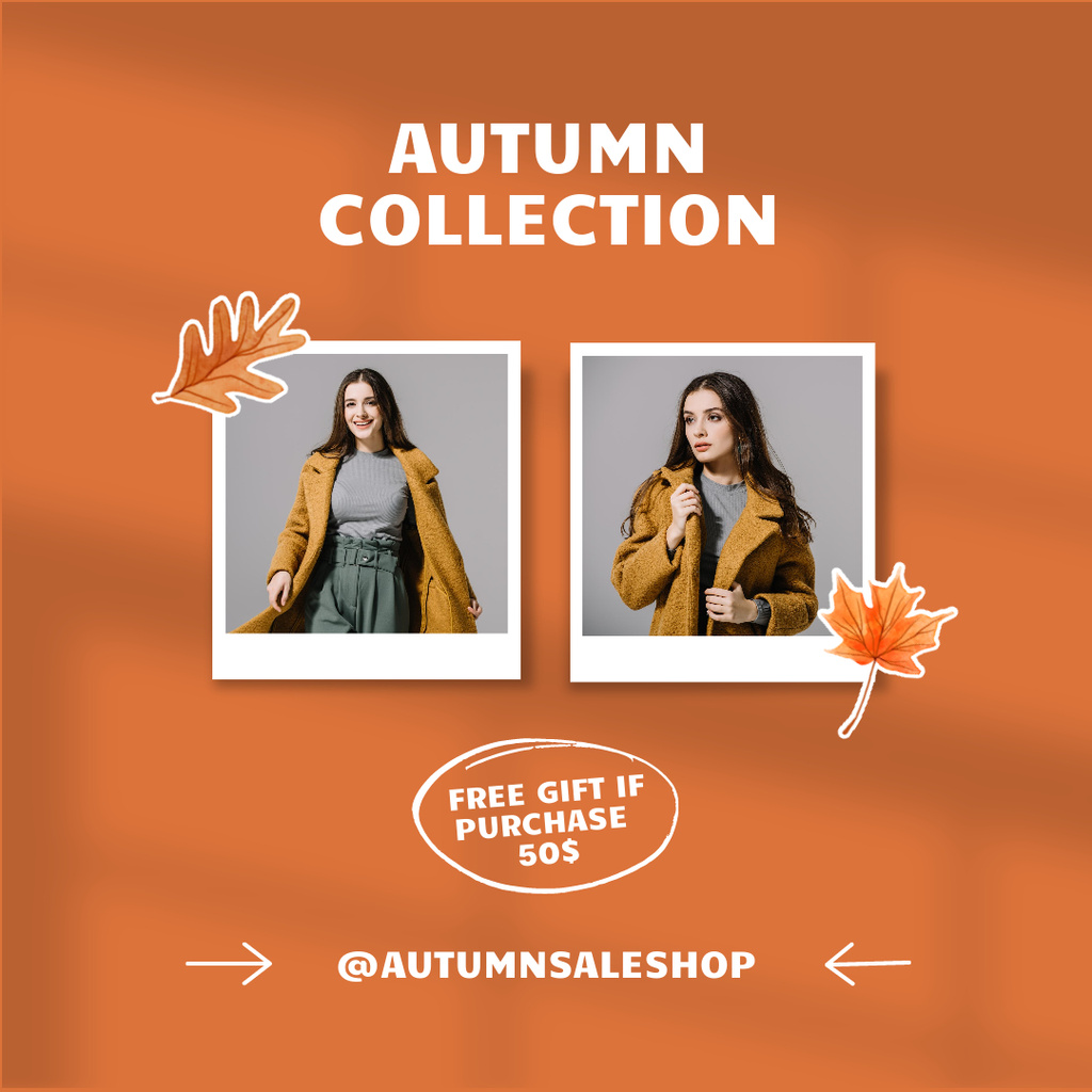 Fall Female Clothes Collection with Maple Leaves Instagram Design Template