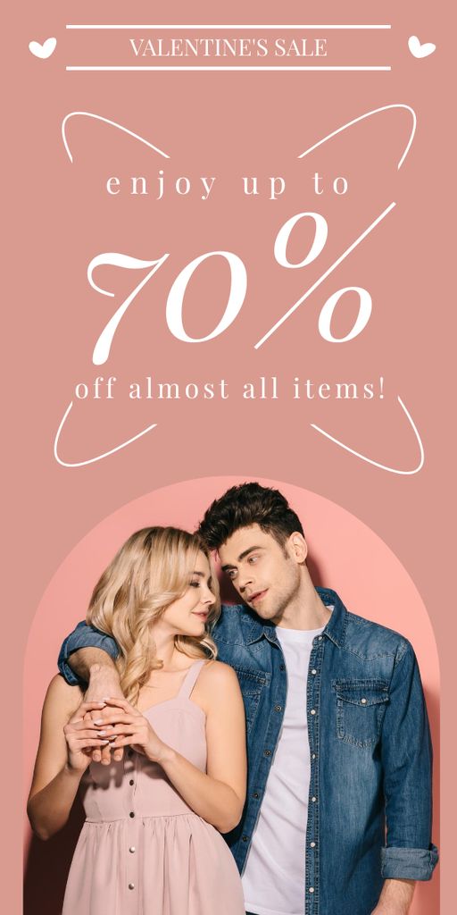 Plantilla de diseño de Valentine's Day Sale with Couple in Love in Pink Graphic 