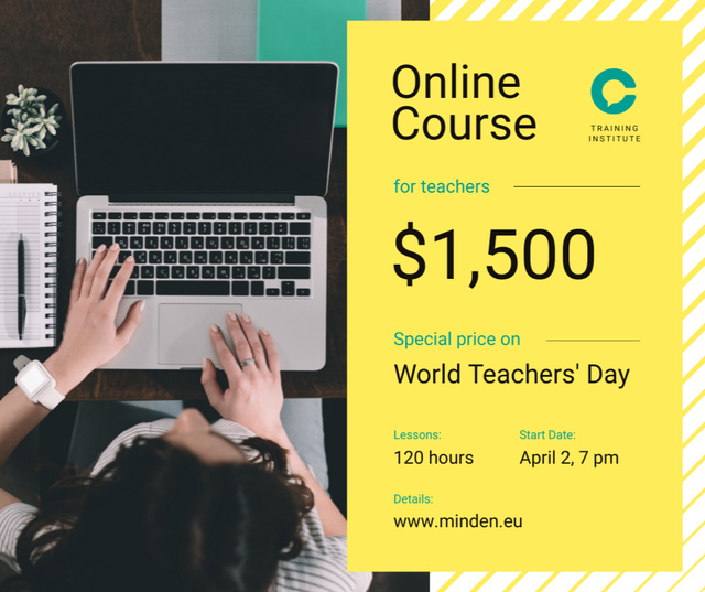 World Teachers' Day Offer Woman Typing on Laptop Facebookデザインテンプレート