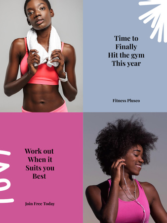 Designvorlage Gym promotion with Sportive Women für Poster US