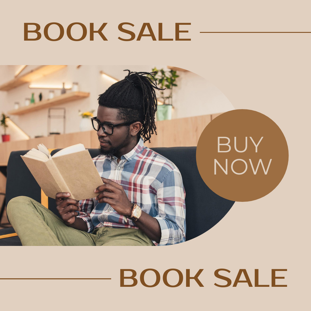 Man Reading Book for Literature Sale Ad Instagram tervezősablon