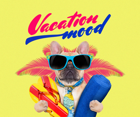 Plantilla de diseño de perro divertido en gafas de sol de vacaciones Facebook 