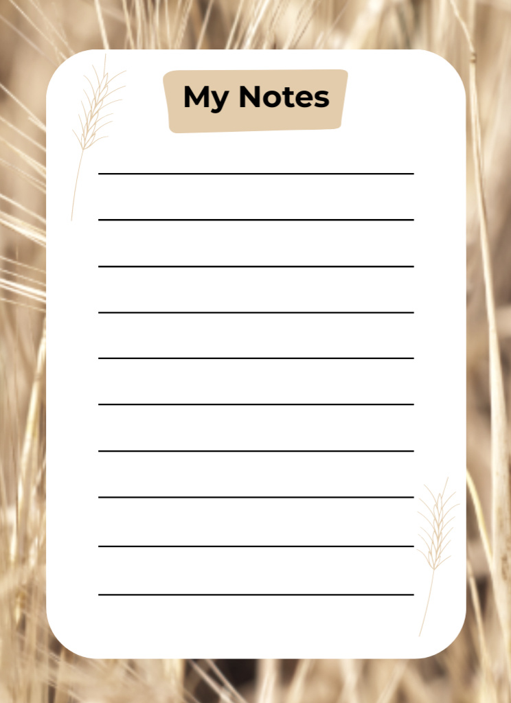 Traditional Personal Planner Notes with Wheat Ears Notepad 4x5.5in Design Template