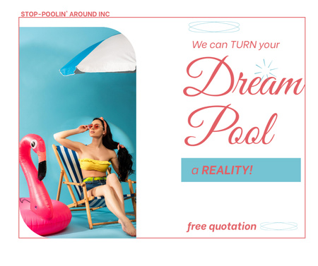 Swimming Pool Construction Services with Beautiful Woman in Swimsuit Facebookデザインテンプレート