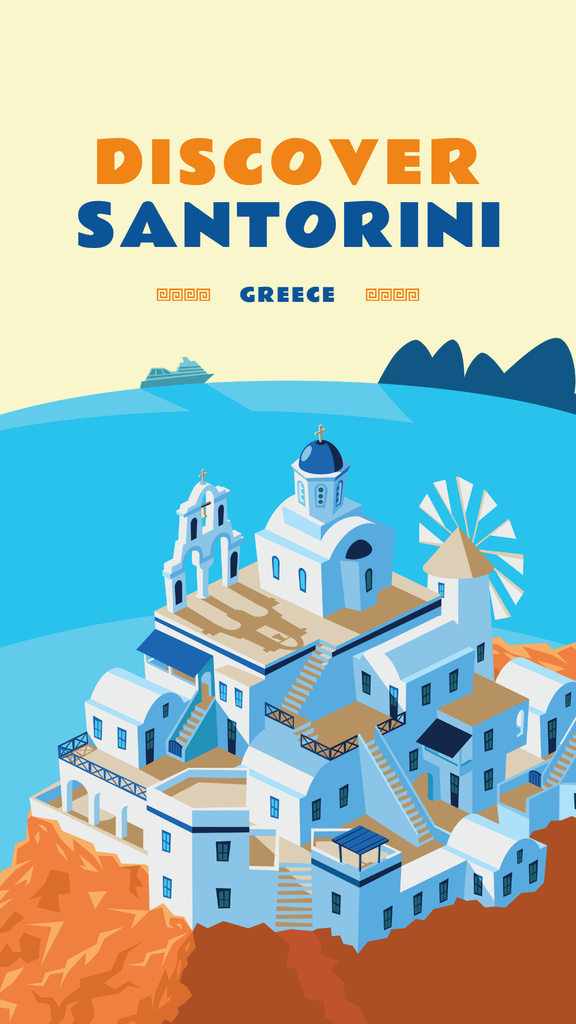 Santorini city view illustration Instagram Story Tasarım Şablonu