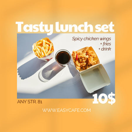 Ontwerpsjabloon van Instagram van Tasty Lunch Set Offer with Chicken Wings and Fries