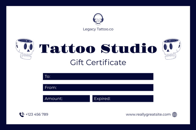 Stunning Tattoo Studio Service As Present Offer Gift Certificate Design Template