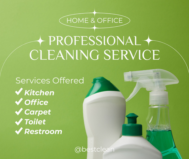 Plantilla de diseño de Professional Cleaning Services Offer on Green Facebook 