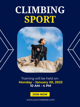 Rock Climbing Training Offer on Blue Poster US Design Template