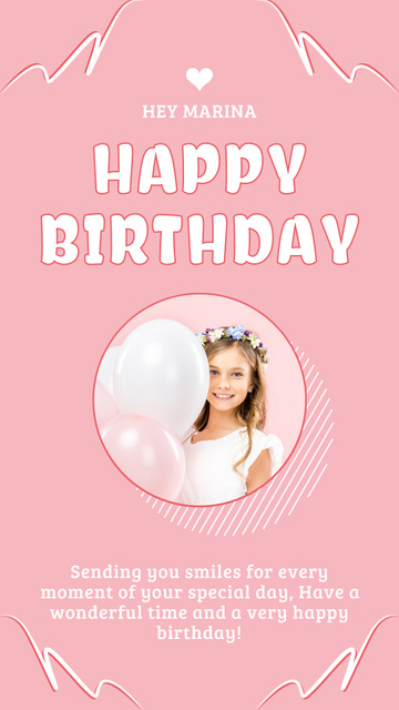 Happy Birthday to a Young Girl on Pink Instagram Story Design Template