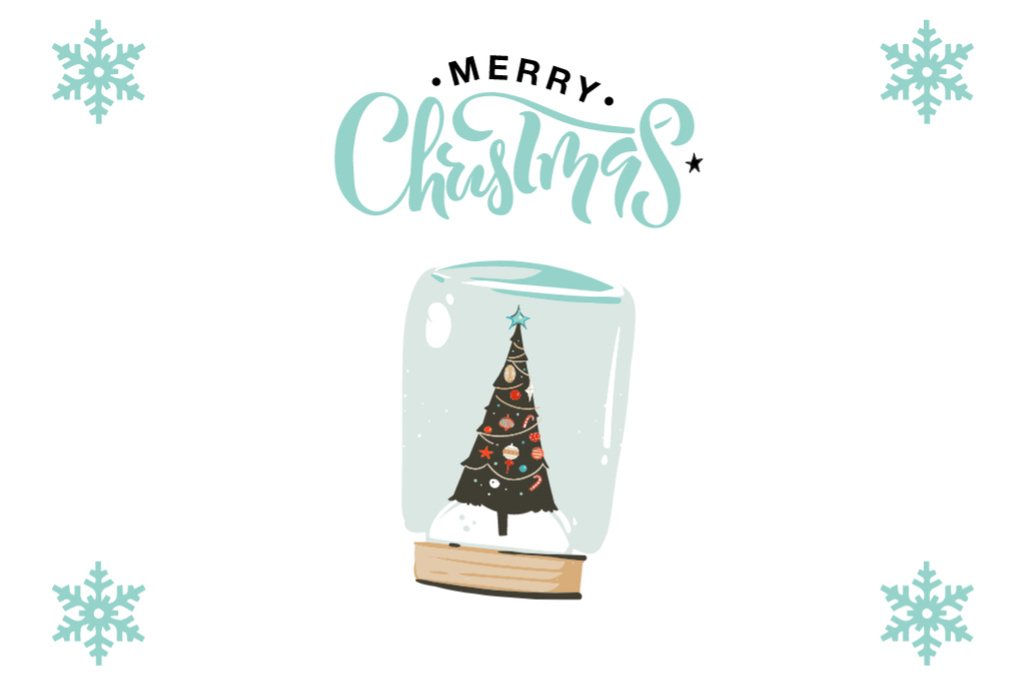 Christmas Wishes with Tree in Glass Postcard 4x6in Tasarım Şablonu