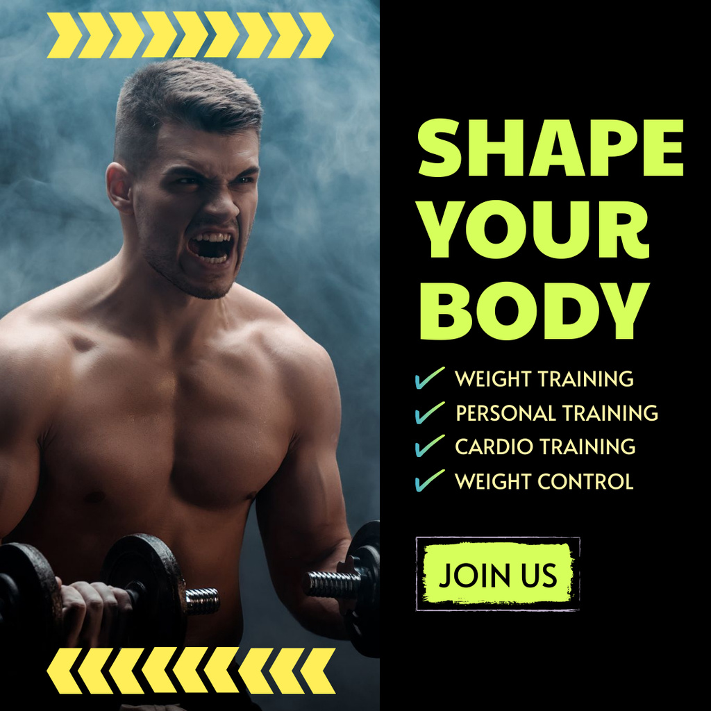 Sport Club Ad with Strong Man Instagram Design Template