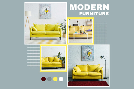 Modern sárga bútorok tervezésében Mood Board tervezősablon