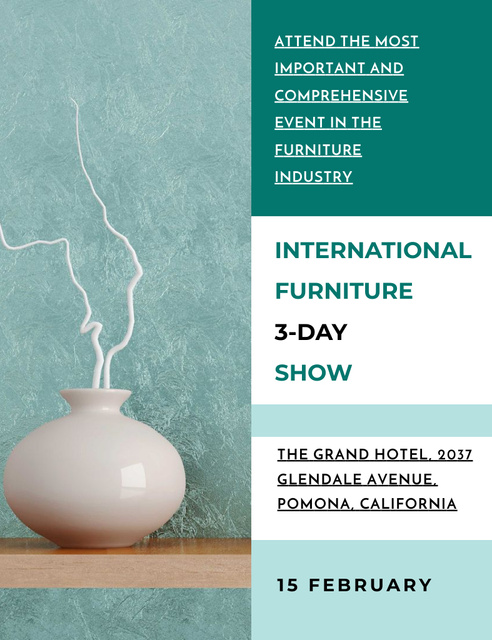 Furniture Show Announcement with Stylish Minimalist Vase Invitation 13.9x10.7cm Design Template