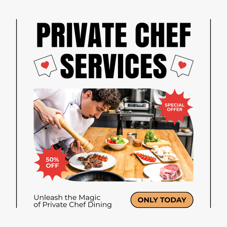 Catering Services with Chef making Dish Instagram AD Design Template
