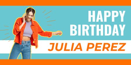 Minimalista születésnapi köszöntés kék és narancssárga színben Twitter tervezősablon