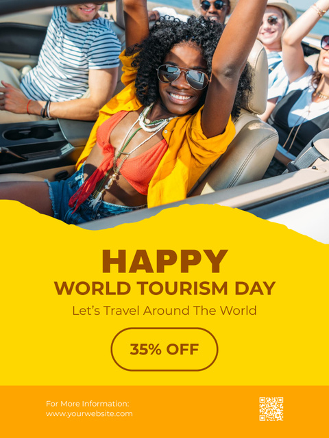 Multiracial Friends Travel by Car Poster US Design Template