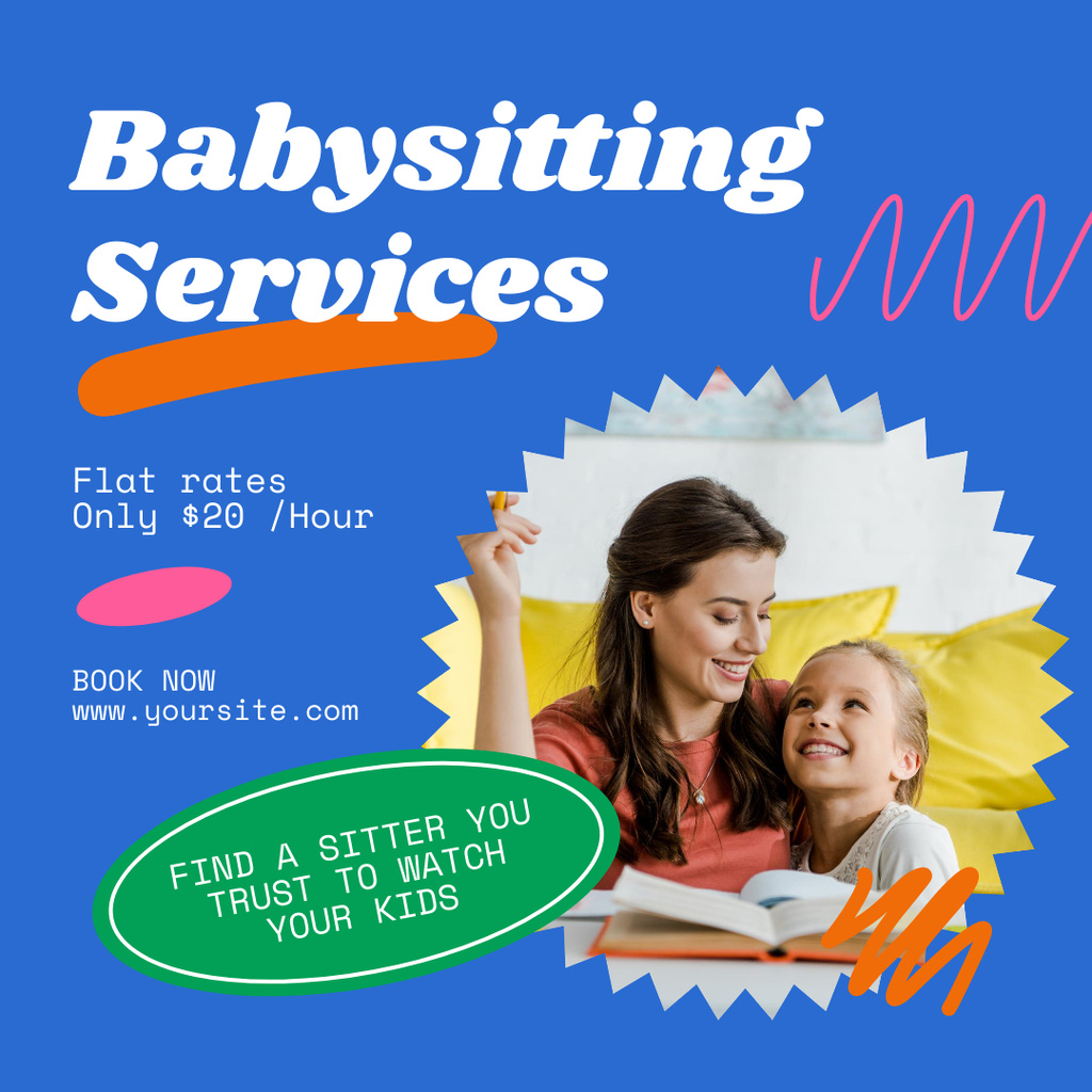 Ontwerpsjabloon van Instagram van Bright Announcement about Babysitting Services
