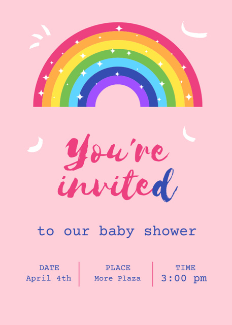 Baby Shower Announcement with Bright Rainbow Invitationデザインテンプレート
