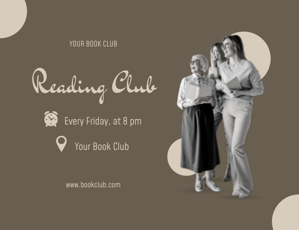 Reading Club Ad on Brown Thank You Card 5.5x4in Horizontalデザインテンプレート