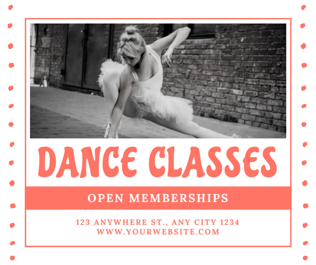 Designvorlage Dance Classes Promotion with Woman in Ballet Dress für Facebook