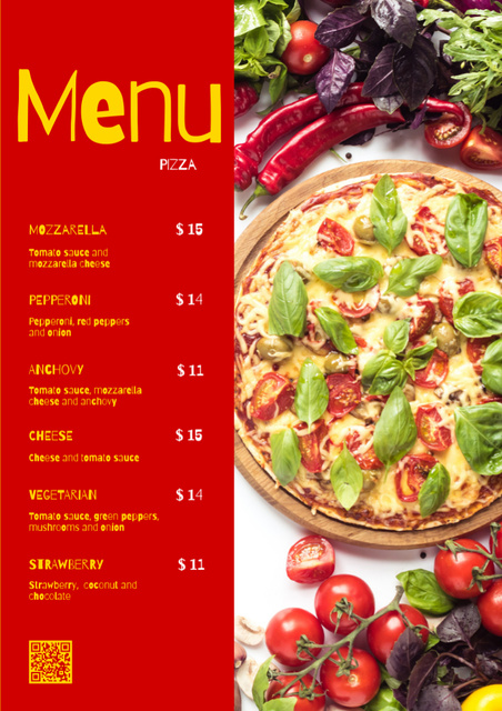 Delicious Pizza with Fresh Vegetables Menu Design Template